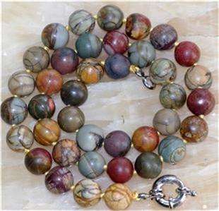 Natural 10mm Multicolor Picasso Jasper Necklace 18''AAA